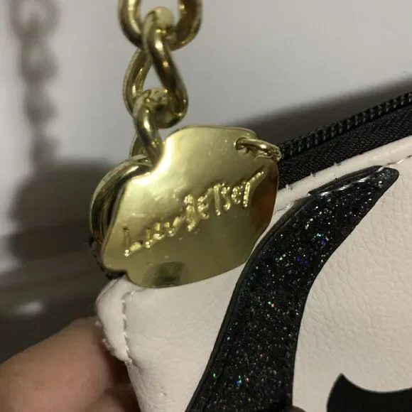 Artsy Cute! BETSEY JOHNSON ~ LUV BETSEY DOG FACE CROSSBODY HANDBAG WITH GLITTER - Picture 7 of 9